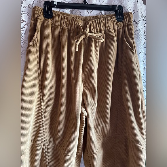 Women’s Mustard Corduroy Barrel Wide Leg Drawstring Pants M Size 6 - Picture 10 of 14